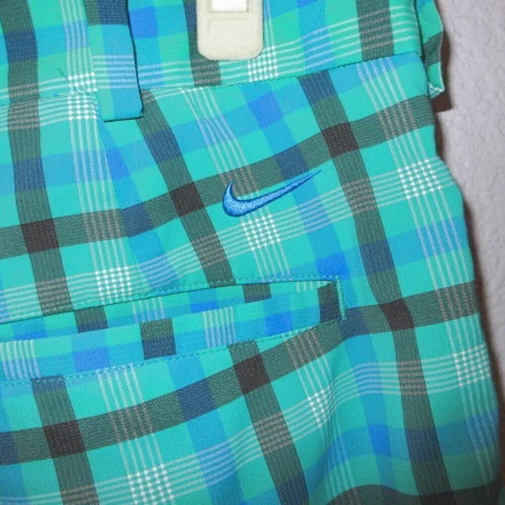 Nike Golf Shorts Mens Size 34 Performance Stretch Dri-Fit Blue Plaid Gorp 11”